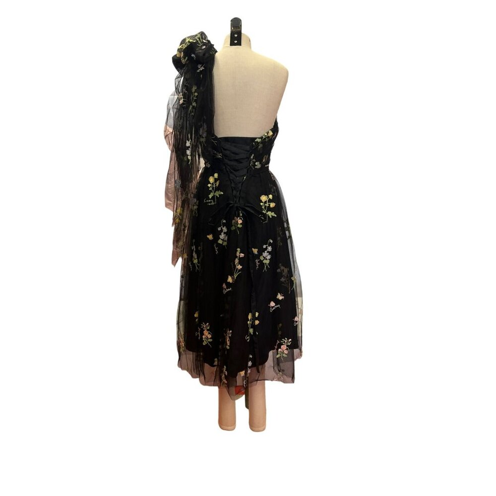 Darling Custom Made Tailored Handmade One-Shoulder Black Floral Embroidered Dres - Picture 11 of 14